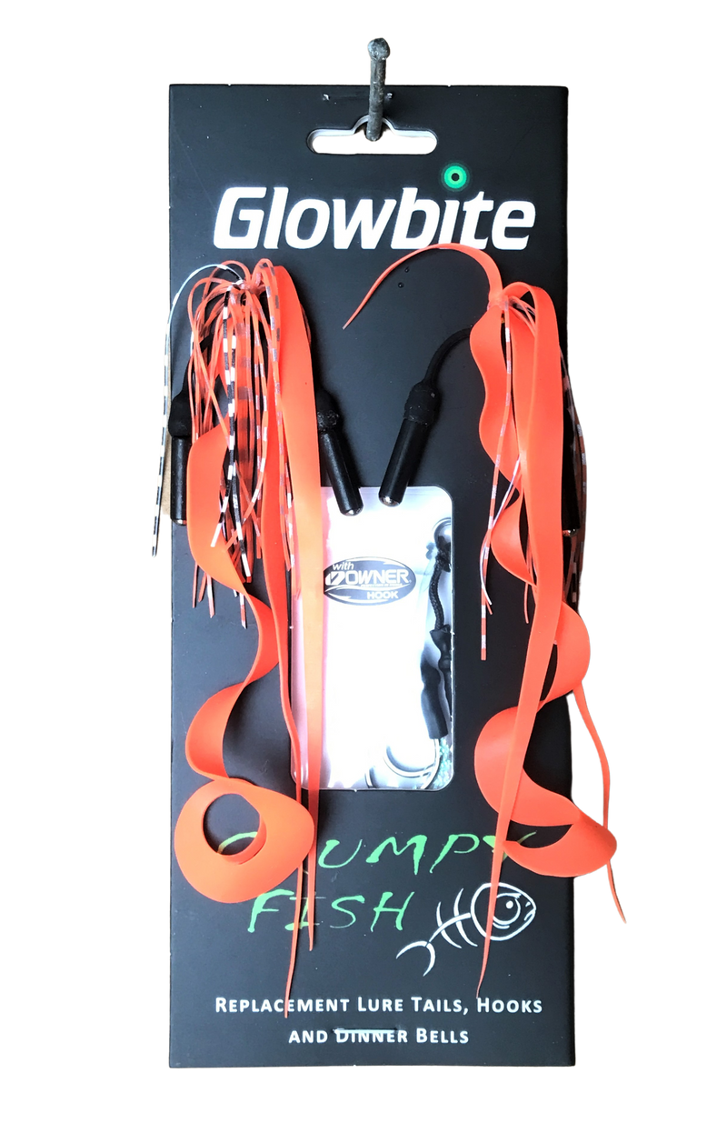 Two replacement Glowbite lure skirts with replacement hooks to make your lures work like new