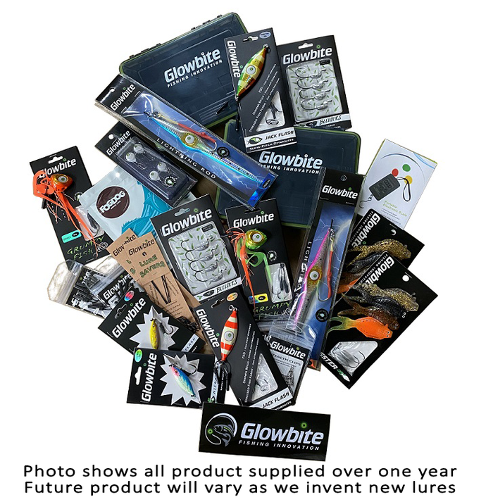 Shows all the lures in a double fishing subscription box