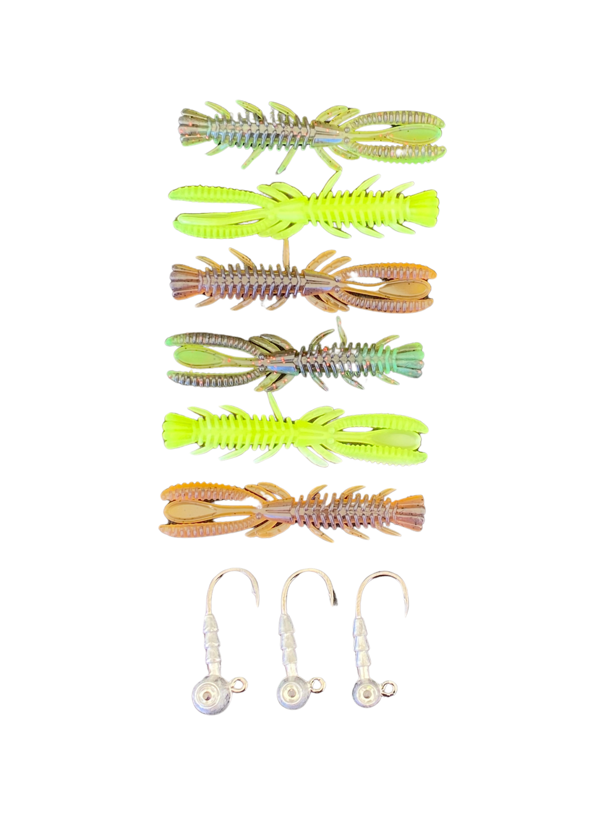 three colors of mantis shrimp lure