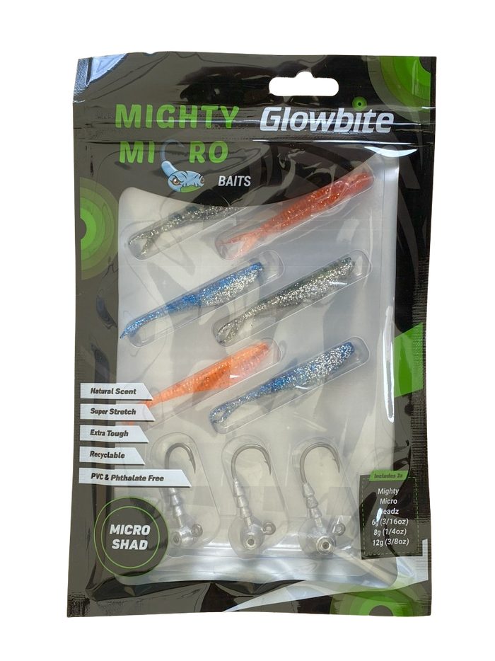 Micro soft bait pack includes 3 different jig head weights