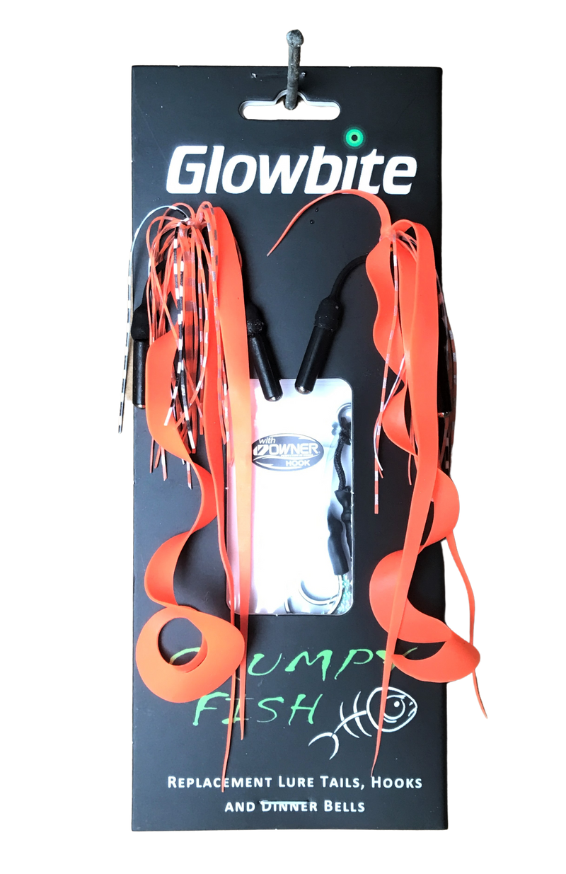 Two replacement Glowbite lure skirts with replacement hooks to make your lures work like new 