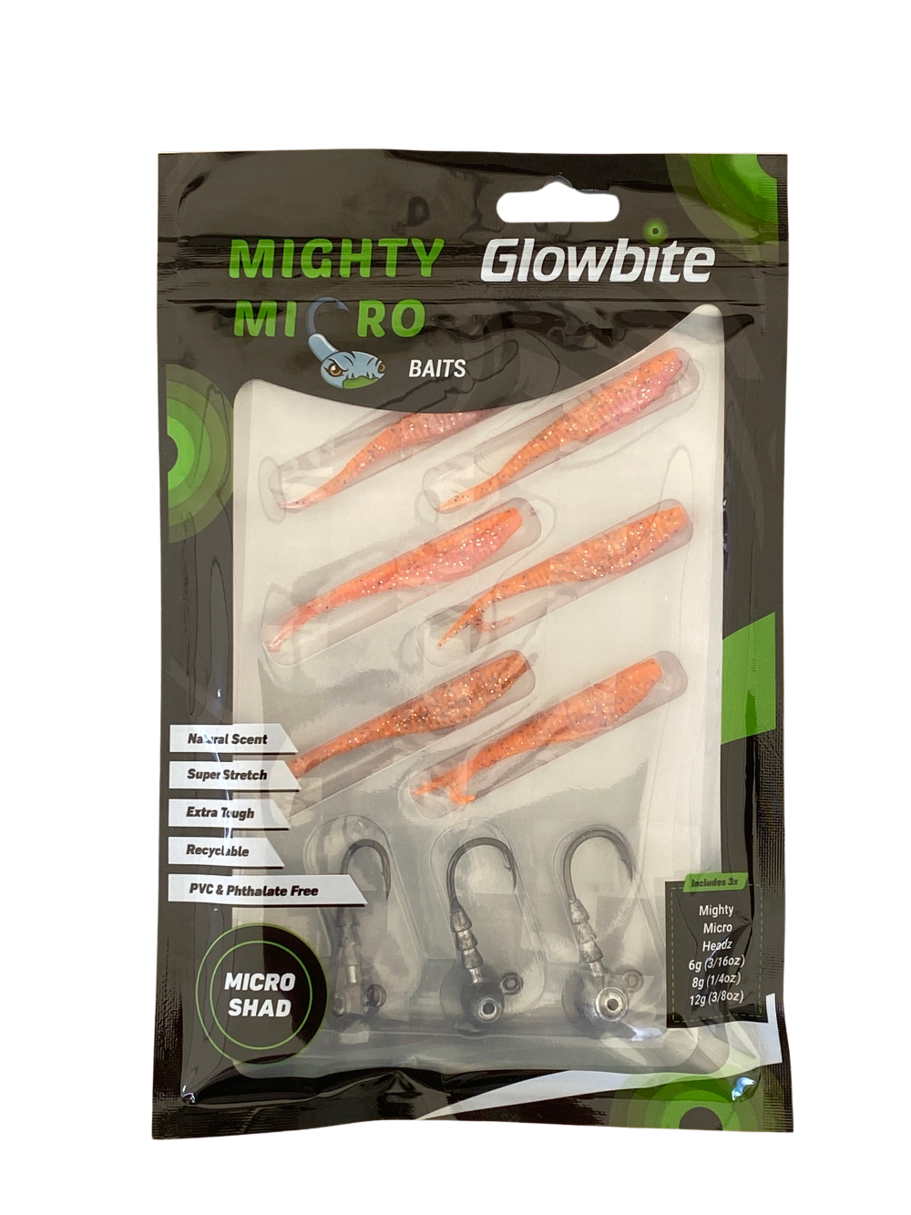 Glowbite Mighty Micro Bait - Micro Shad - Orange UV Glow