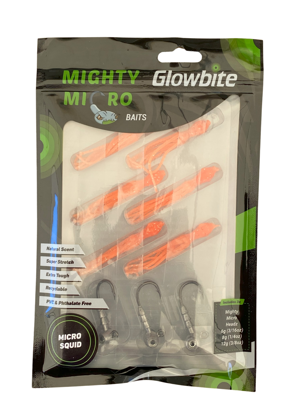 Glowbite Mighty Micro Bait - Micro Squid - Orange glow