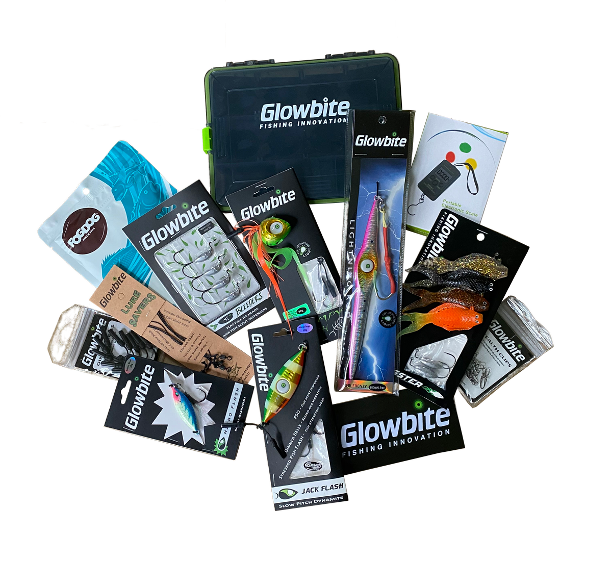Fishing Innovators subscription box containing a selection of  fishing lures
